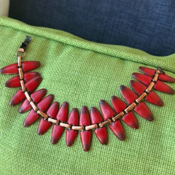 RENOIR MATISSE “NEFERTITI” Red Enamel Copper Link BRACELET - Picture 7 of 10
